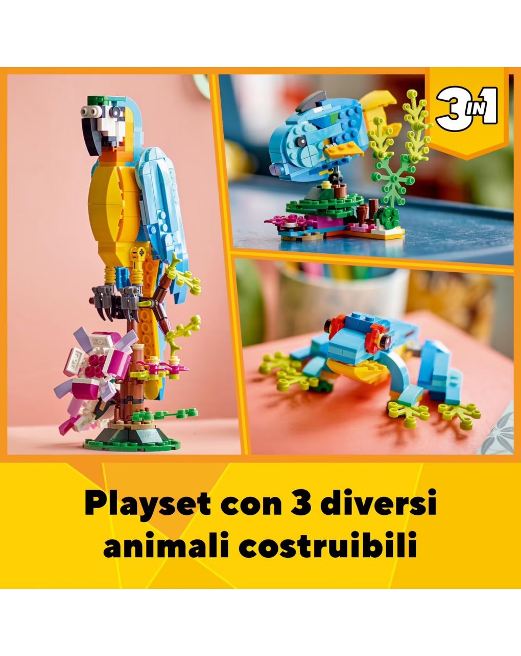 Set pappagallo esotico 3 in 1 con pesce e rana - lego creator - LEGO