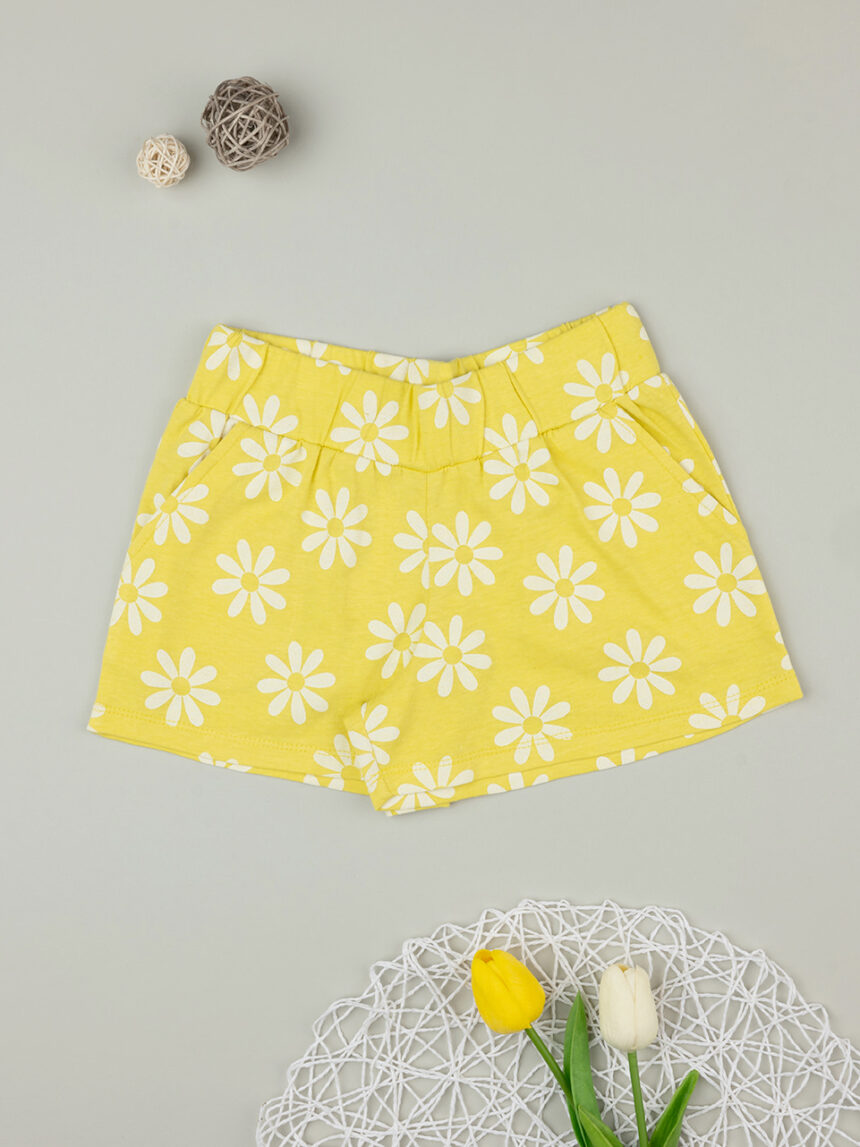 Shorts bambina giallo allover fiori - Prénatal