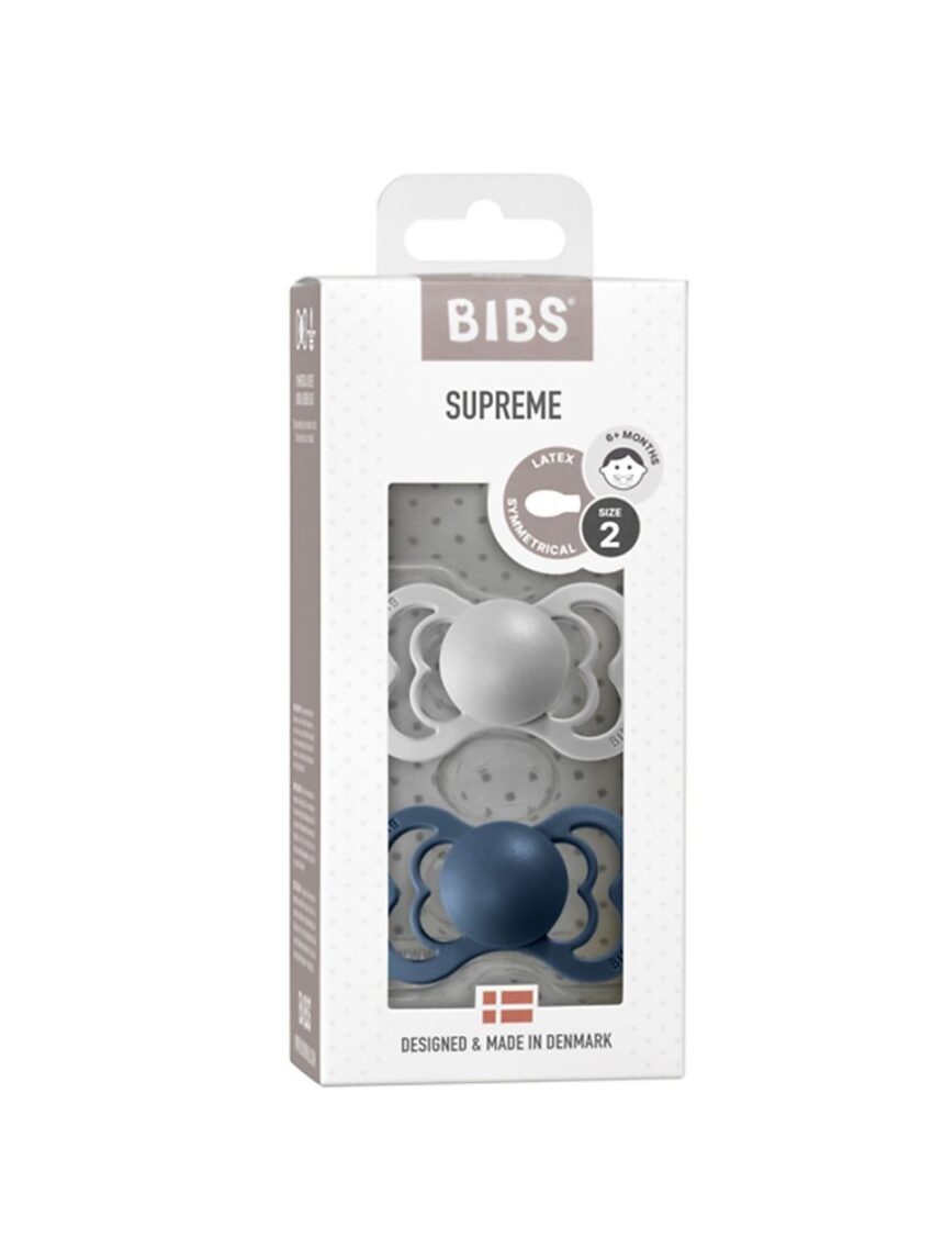 Set 2 ciucci tettarella simmetrica in gomma naturale 6/18 mesi - colore cloud e steel blue - bibs - BIBS