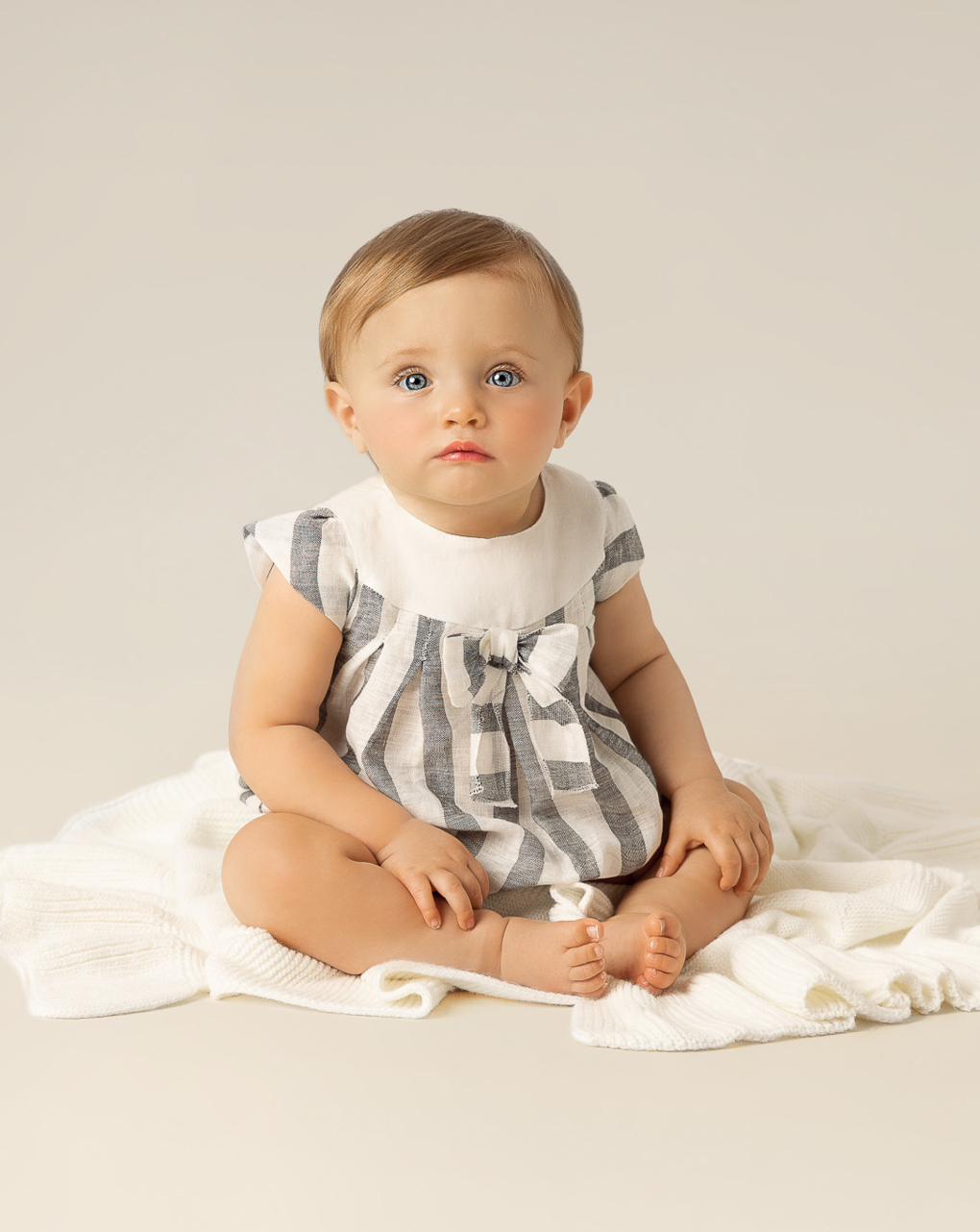 Pagliaccetto per neonata a righe in lino - Prénatal
