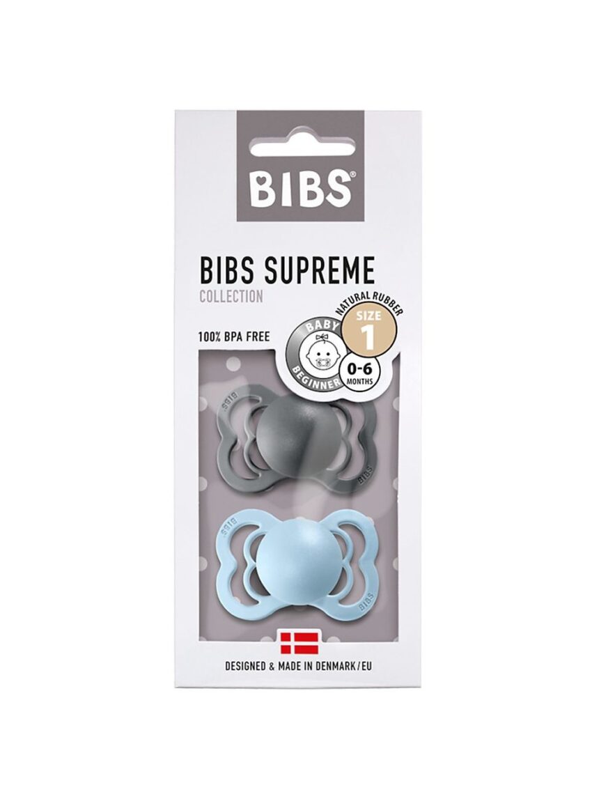 Set 2 ciucci tettarella simmetrica in gomma naturale 6/18 mesi - colore iron e baby blue - bibs - BIBS
