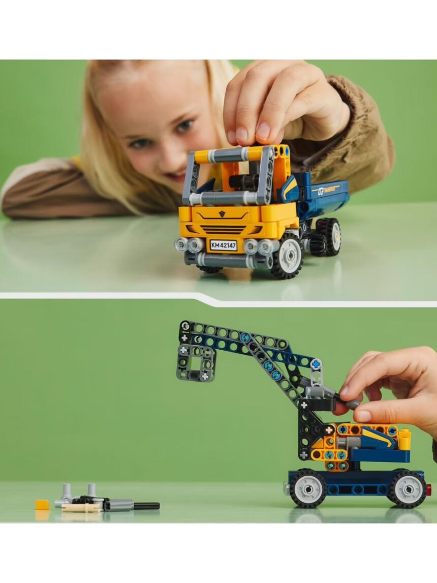 Camion ribaltabile set 2 in 1 con camioncino ed escavatore giocattolo - lego technic - LEGO