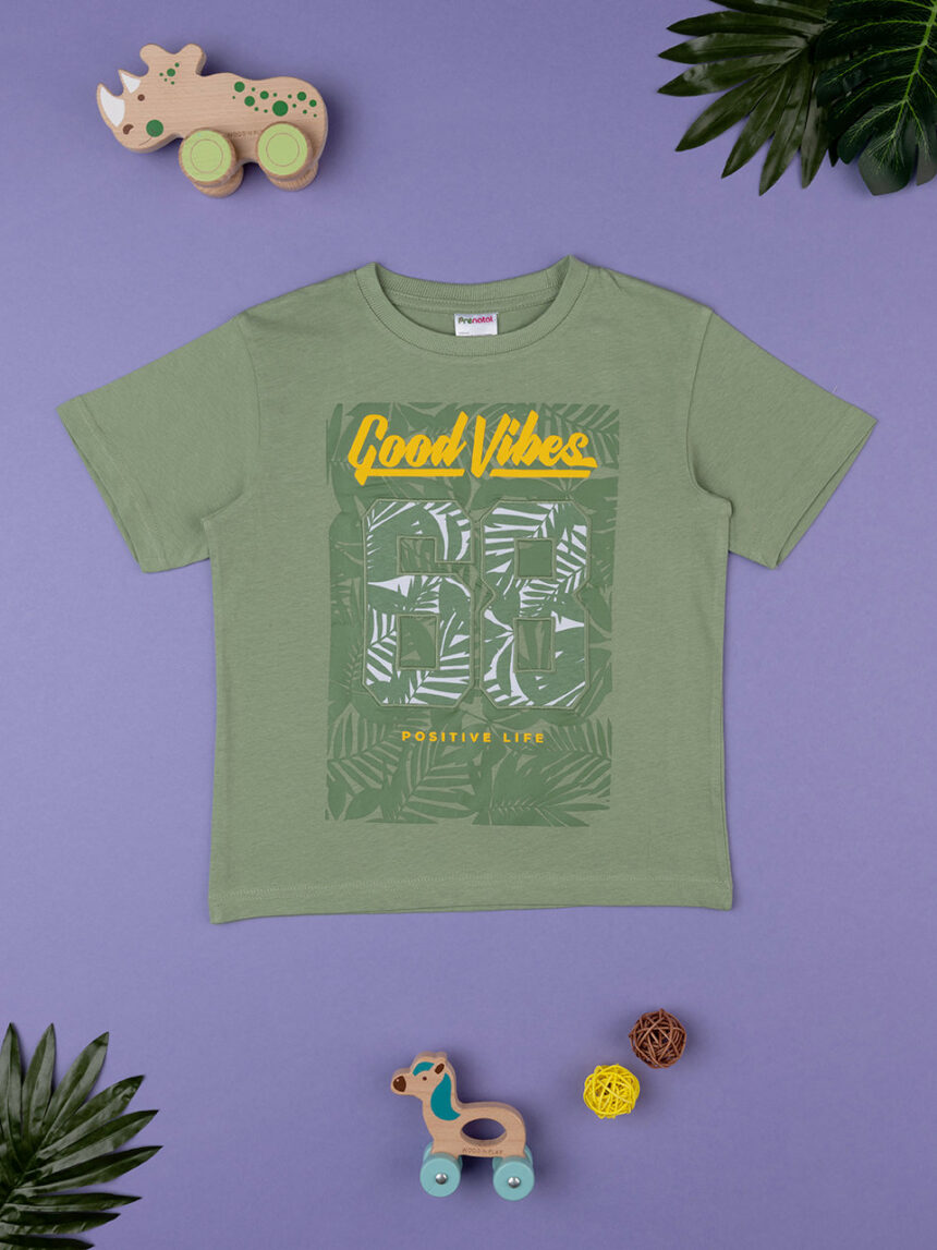 T-shirt verde maniche corte bambino con stampa - Prénatal