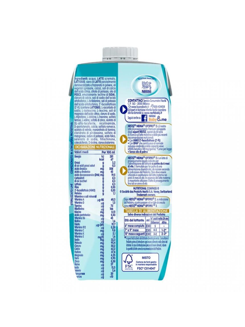 Nidina optipro 6-12 mesi latte di proseguimento liquido 500ml - nestlé - Nestlé
