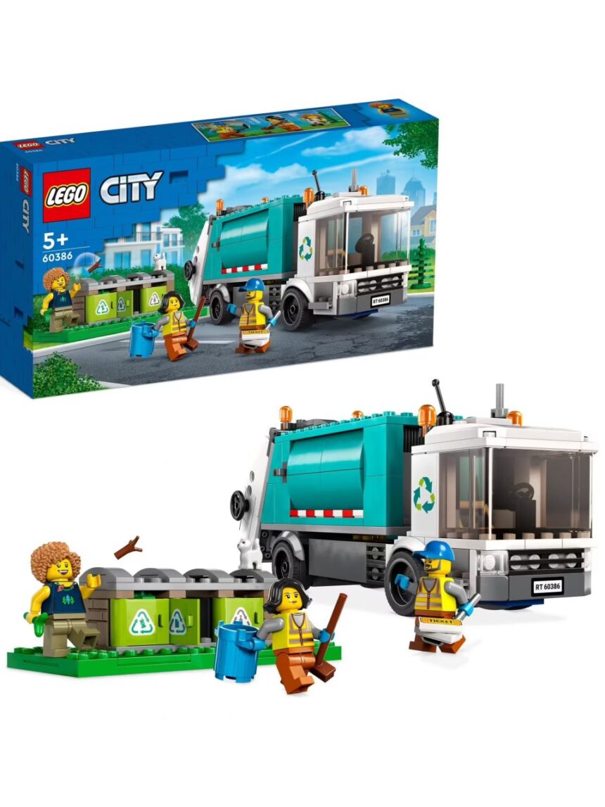 Camion per il riciclaggio dei rifiuti - giocattolo con 3 bidoni raccolta differenziata - lego city - LEGO