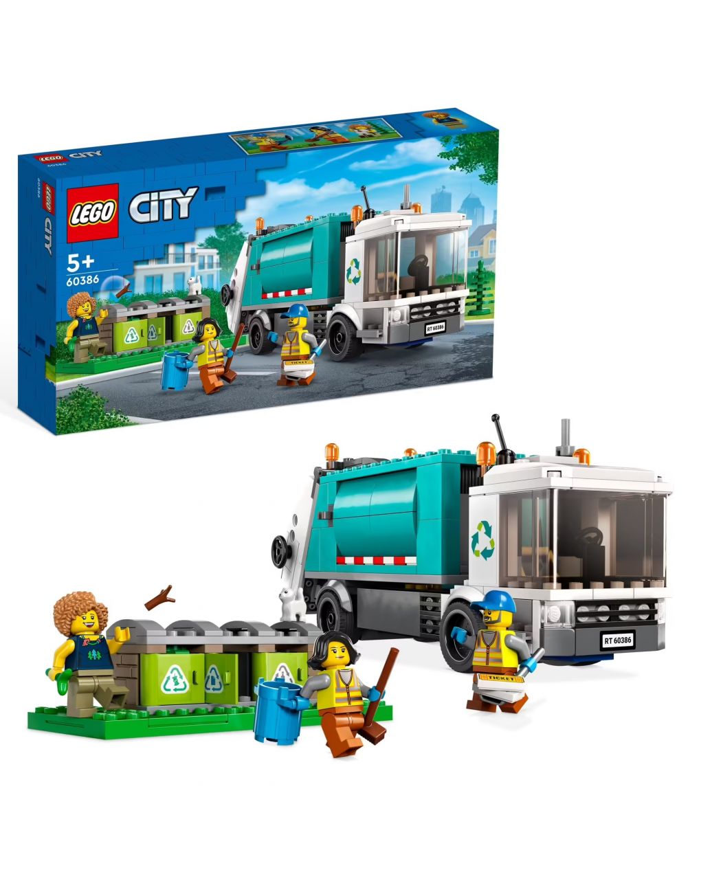 Camion per il riciclaggio dei rifiuti - giocattolo con 3 bidoni raccolta differenziata - lego city - LEGO