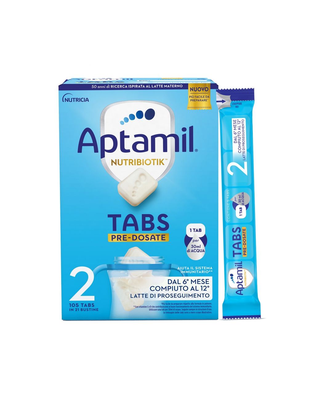 Nutribiotik tabs 2 pre-dosate - latte di proseguimento in tabs 6-12 mesi - 21 bustine (105 tabs) - aptamil