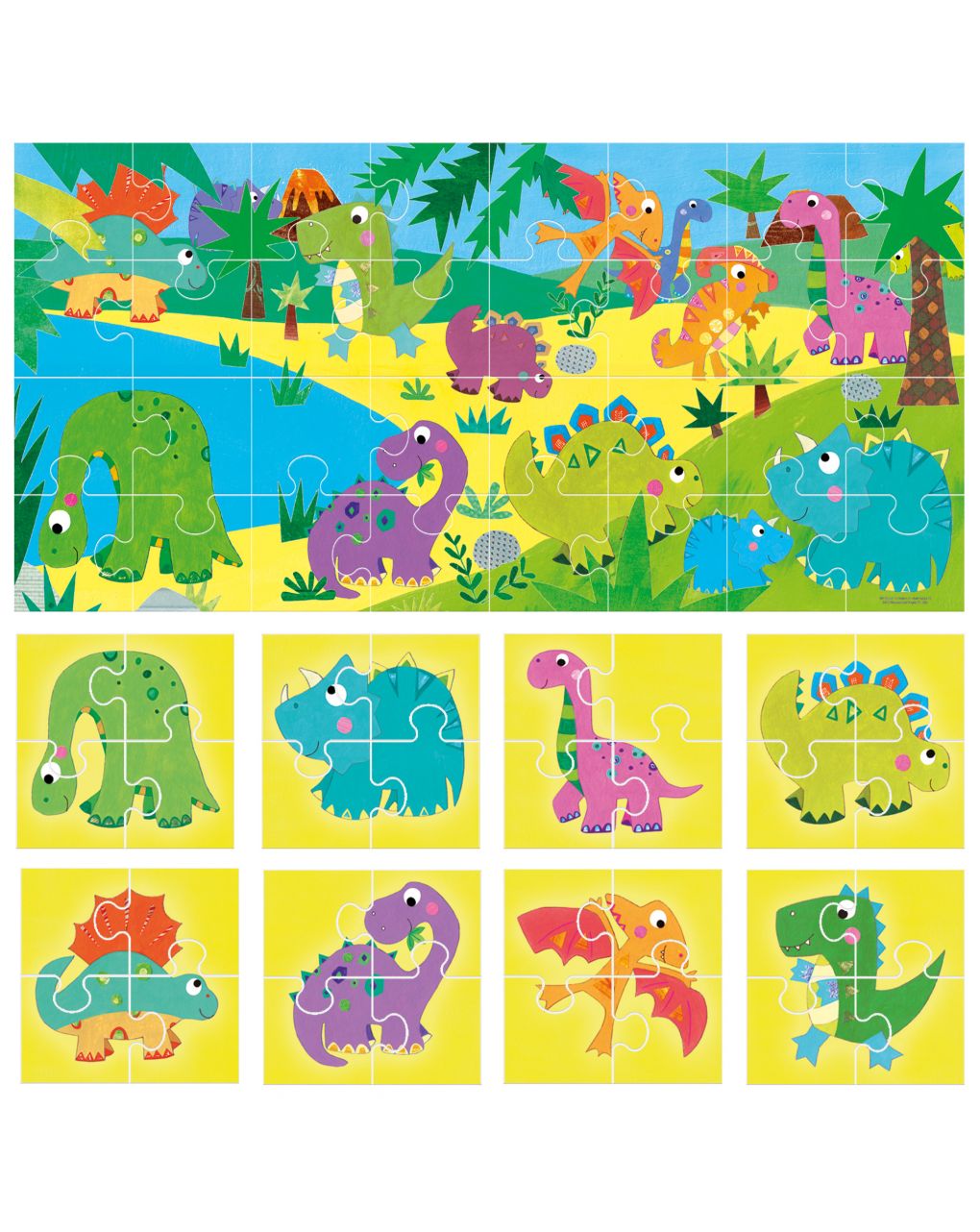 Puzzle 8+1 dinosaurs. grandi pezzi double-face 2/4 anni - headu - Headu