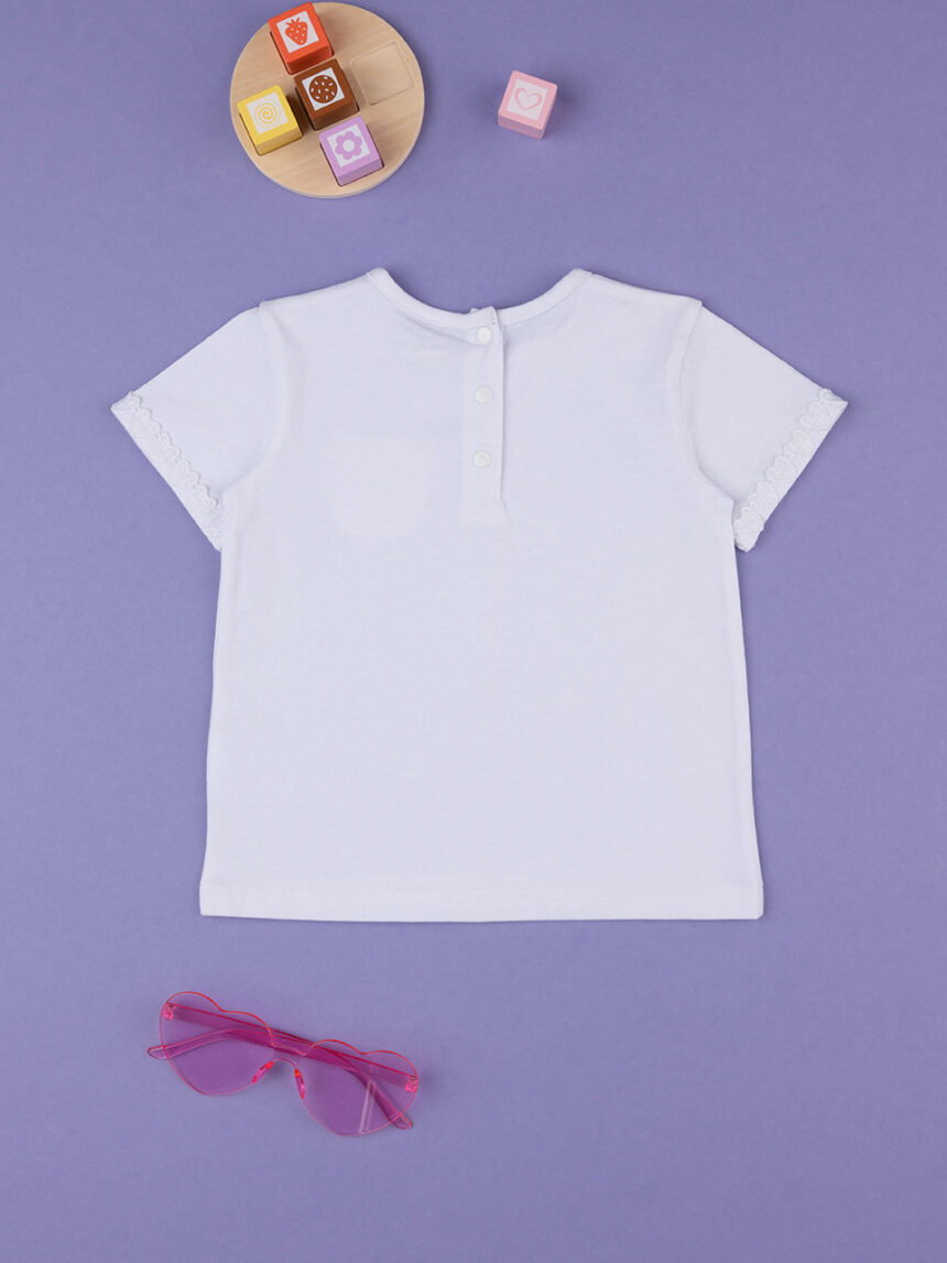 T-shirt bianca bimba manica corte passamaneria - Prénatal