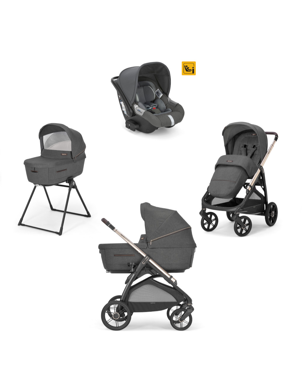 Aptica system quattro colore velvet grey con seggiolino auto darwin infant e telaio palladio - inglesina