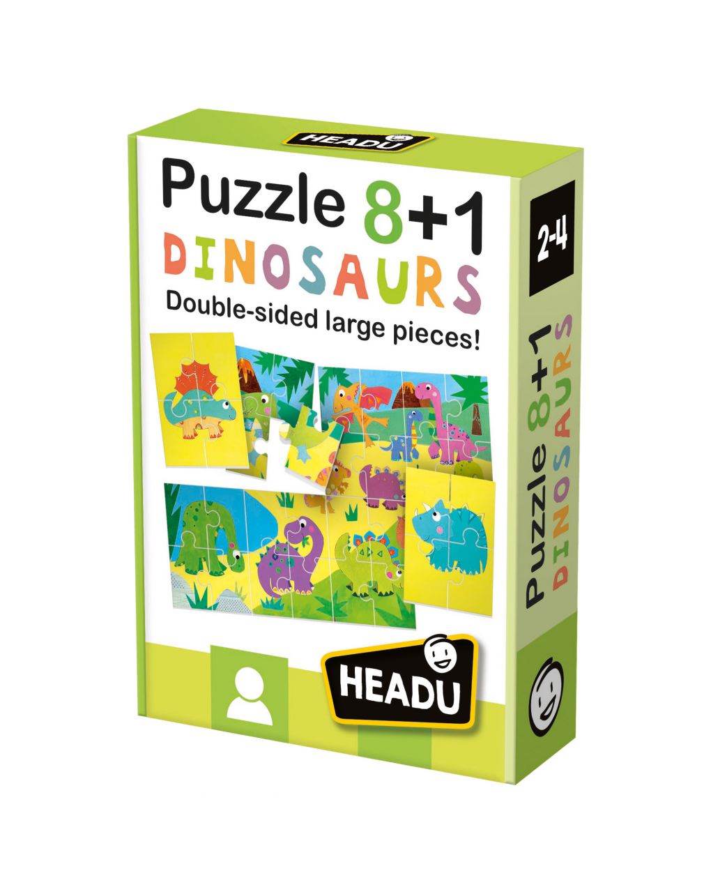 Puzzle 8+1 dinosaurs. grandi pezzi double-face 2/4 anni - headu - Headu