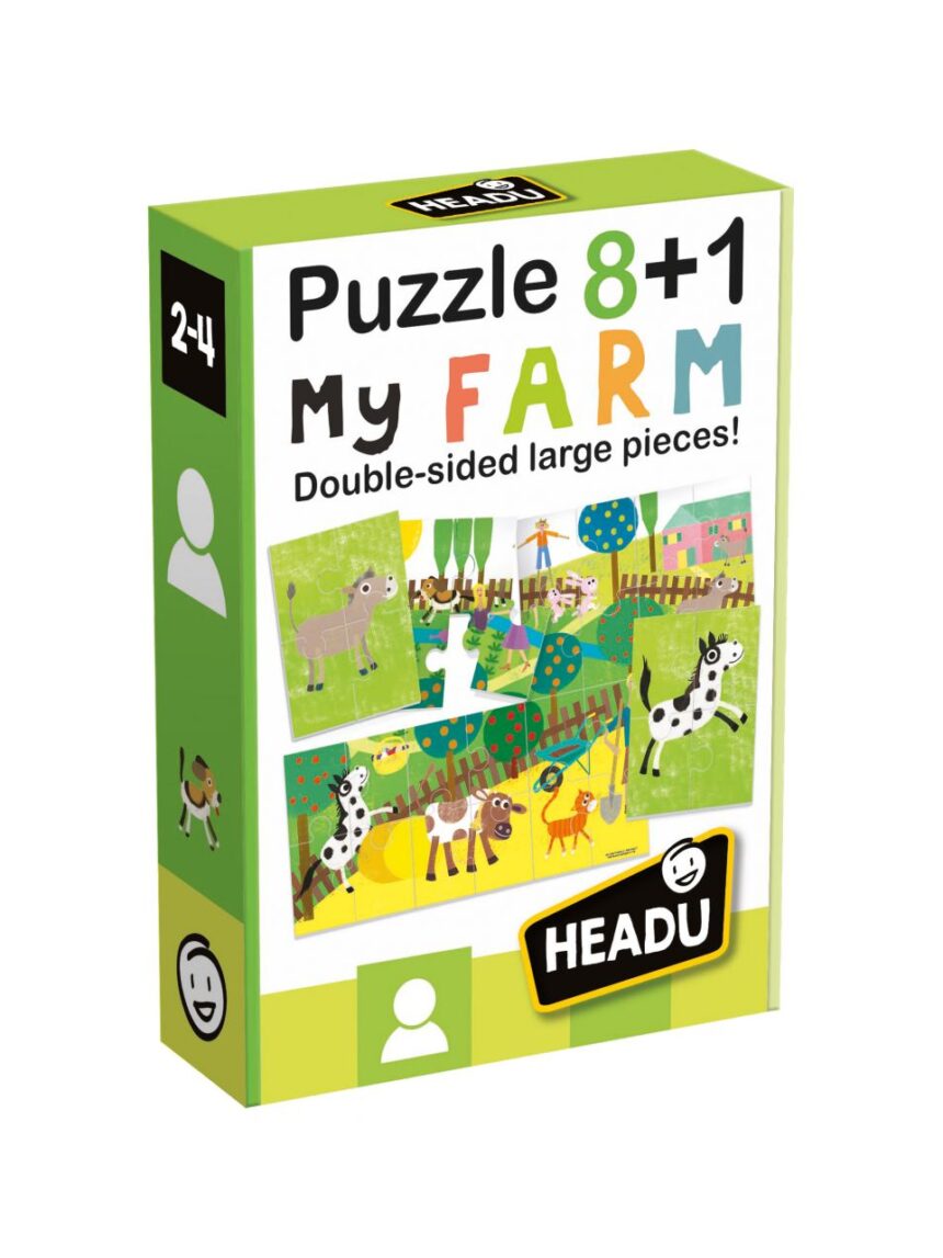 Puzzle 8+1 farm. grandi pezzi double-face 2/4 anni - headu - Headu