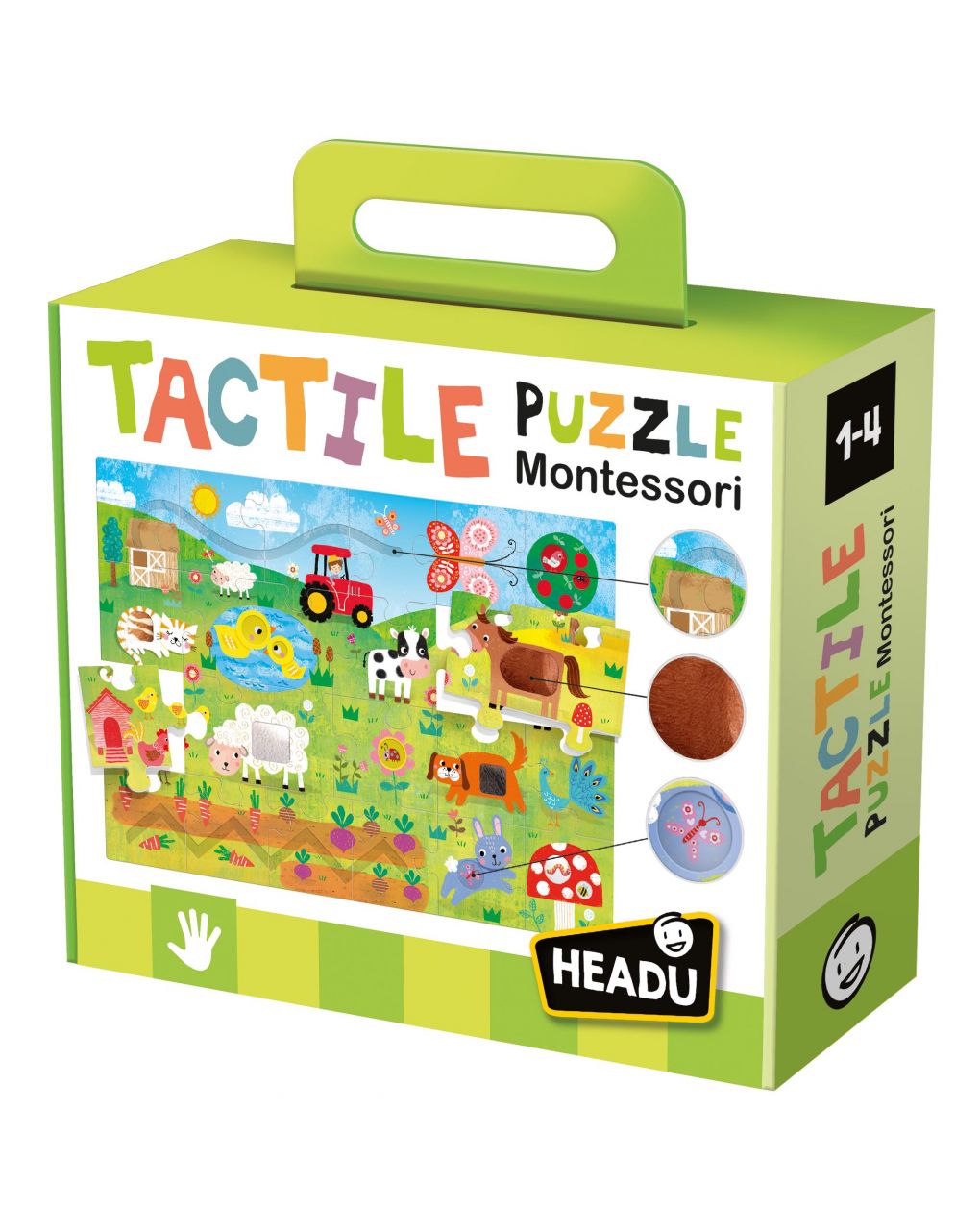 Tactile puzzle montessori. gioco multiattività per i più piccoli 1/4 anni - headu - Headu