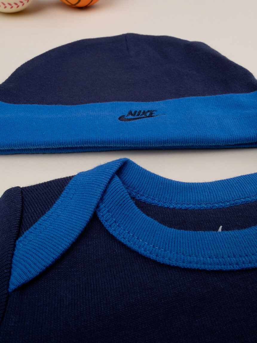 Set 3 pezzi nike neonato cappellino + body + scarpe blu - Nike