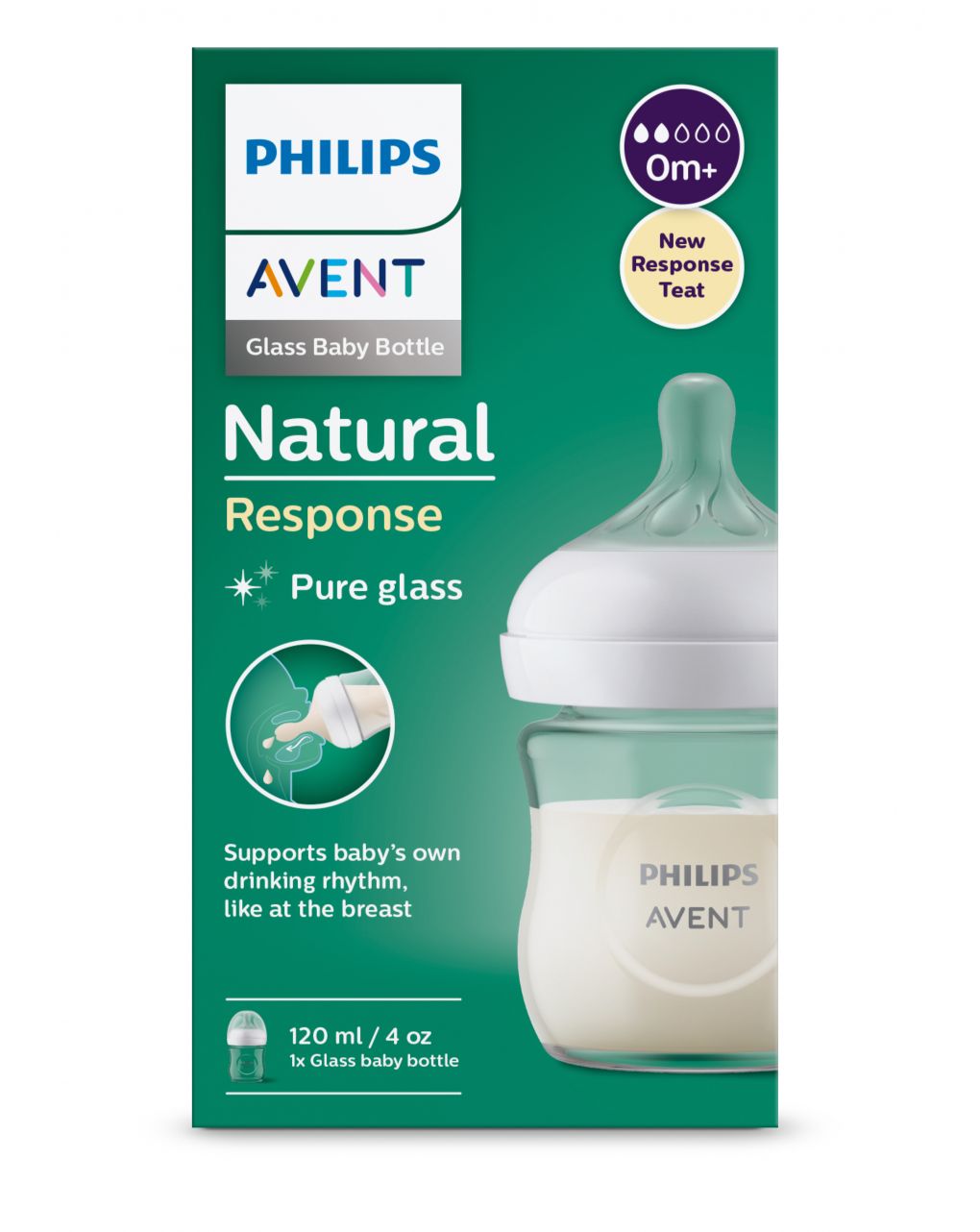 Biberon natural in vetro con tettarella a risposta naturale da 140ml 0m+ | senza bpa - philips avent - Philips Avent