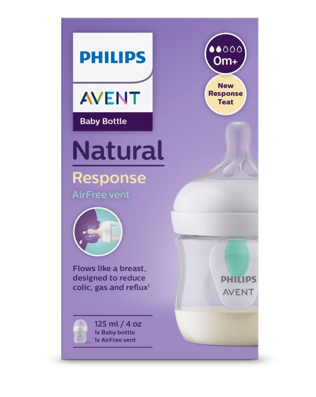 Biberon natural con tettarella a risposta naturale e valvola airfree da 125 ml 0m+| senza bpa - philips avent - Philips Avent