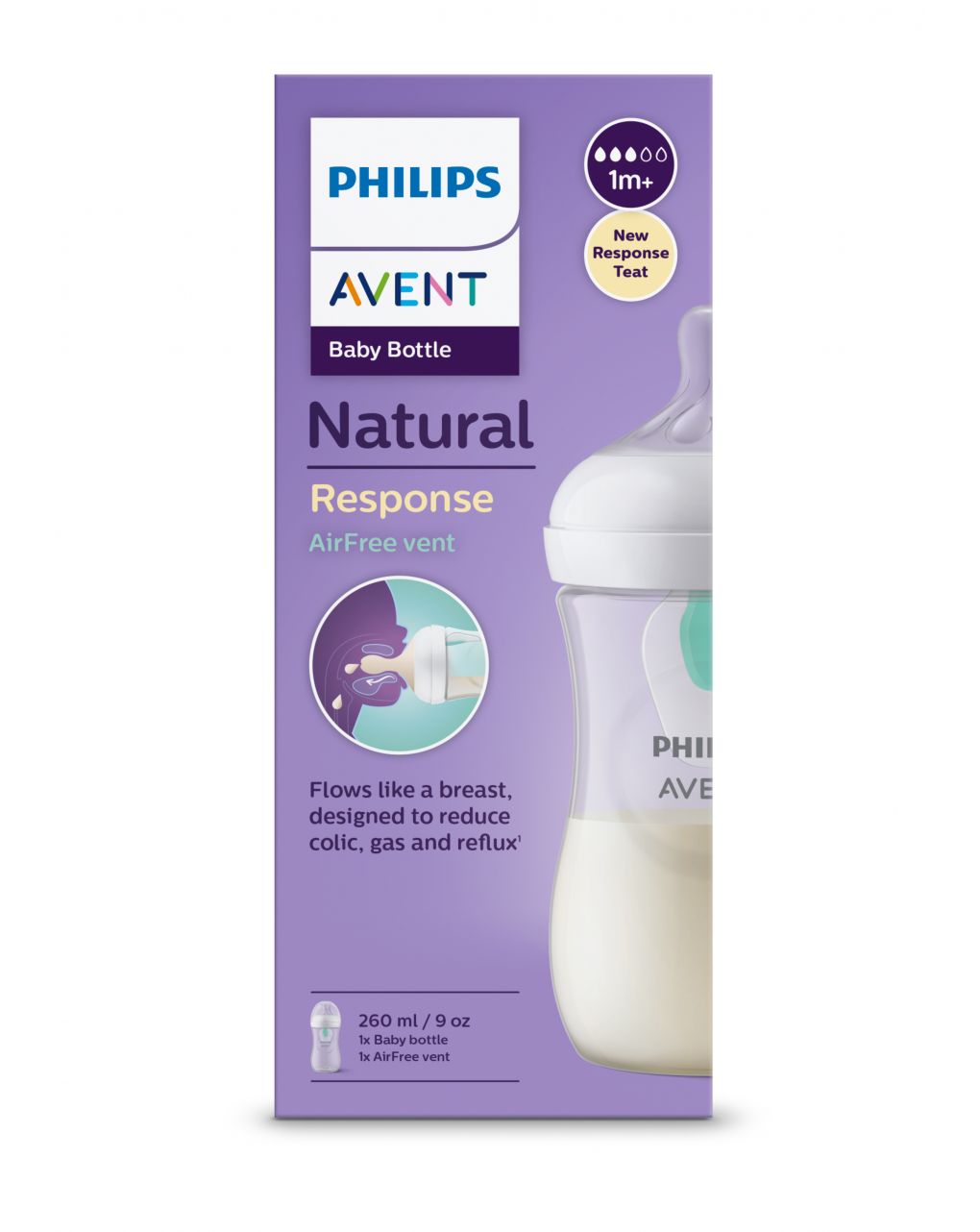 Biberon natural con tettarella a risposta naturale e valvola airfree da 260 ml 1m+ | senza bpa - philips avent - Philips Avent