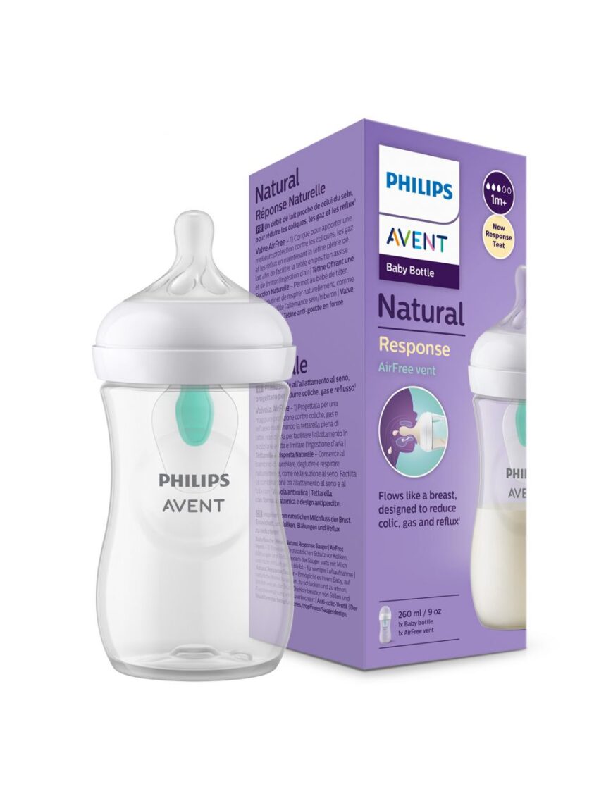 Biberon natural con tettarella a risposta naturale e valvola airfree da 260 ml 1m+ | senza bpa - philips avent - Philips Avent