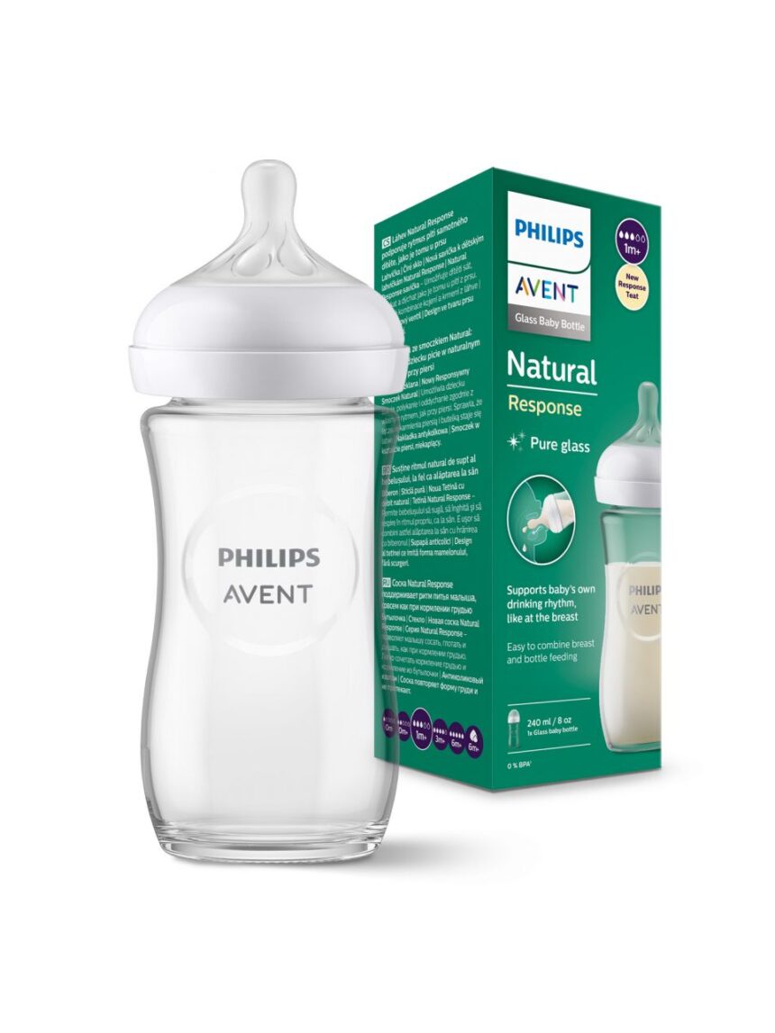 Biberon natural in vetro con tettarella a risposta naturale da 240ml 1m+ | senza bpa - philips avent - Philips Avent