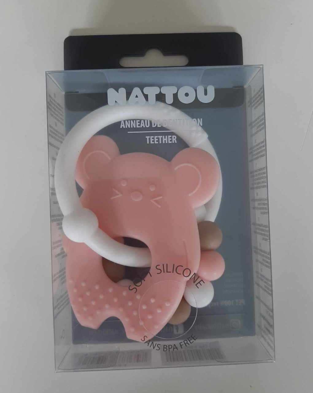 Sonaglio dentizione in silicone rosa e bianco - nattou - Nattou