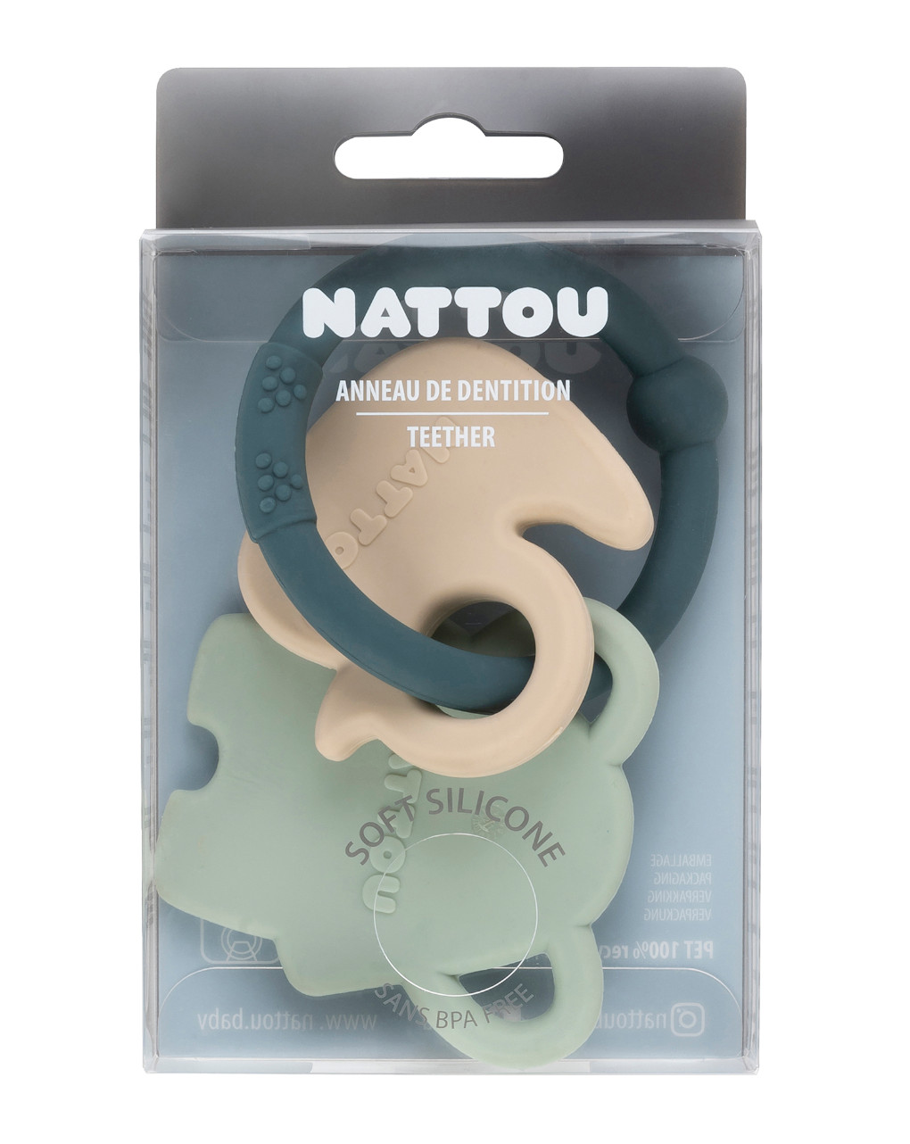 Sonaglio dentizione in silicone verde e sabbia - nattou - Nattou