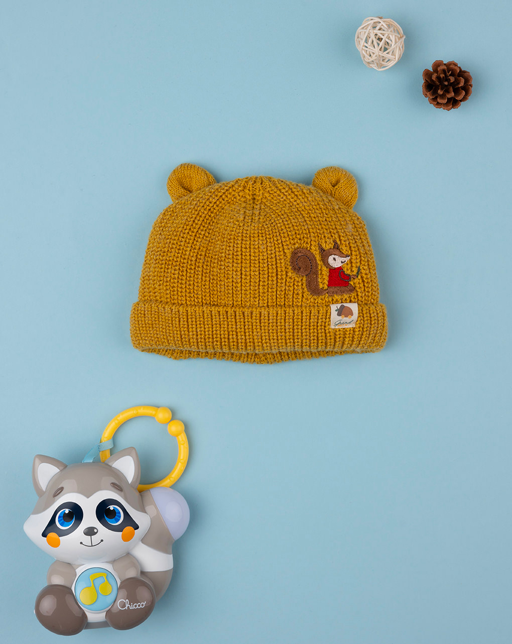 Cappello neonato modello cuffia 100% cotone ricamo orsetto da 0 a 24 mesi  Minibanda
