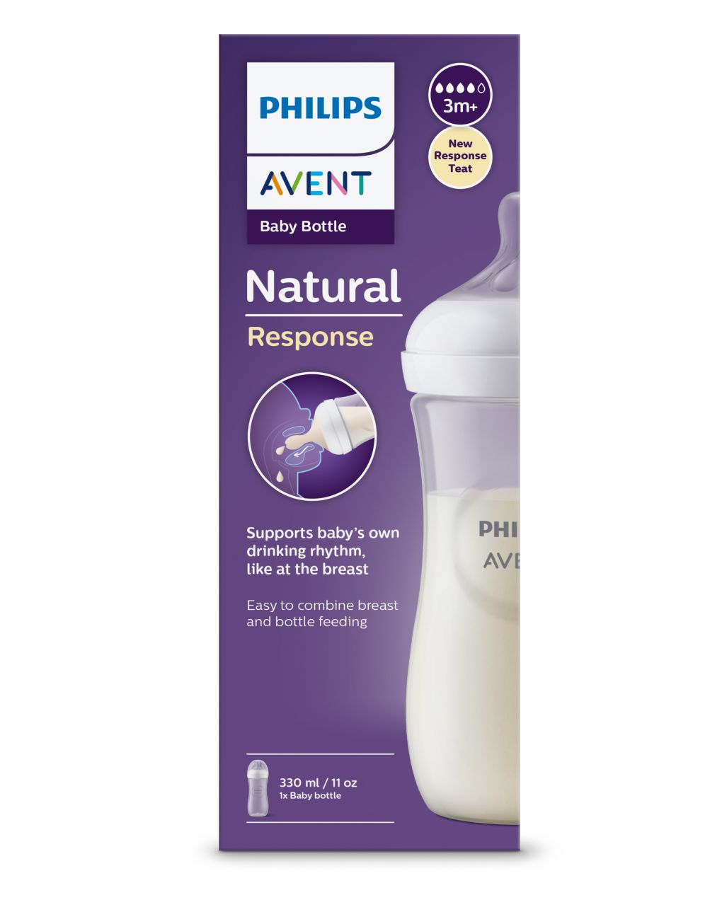 Biberon natural con tettarella a risposta naturale da 330ml 3m+ | senza bpa - philips avent - Philips Avent