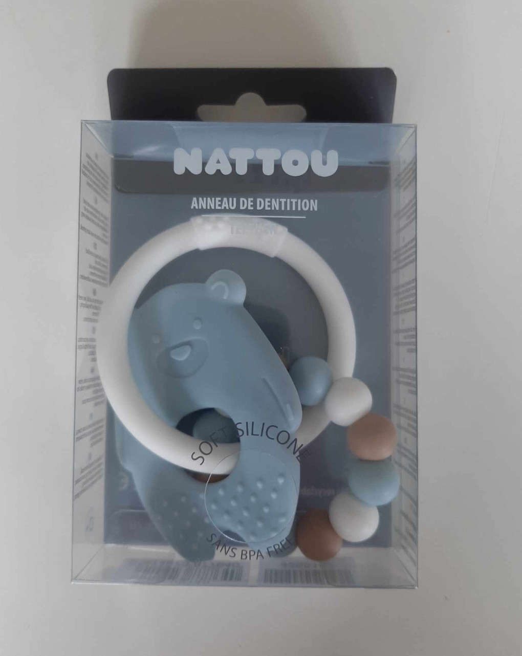 Sonaglio dentizione in silicone azzurro e bianco - nattou - Nattou
