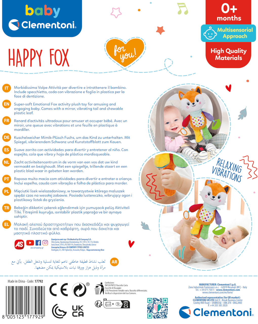 Happy fox activity plush 0/36 mesi - clementoni - Baby Clementoni