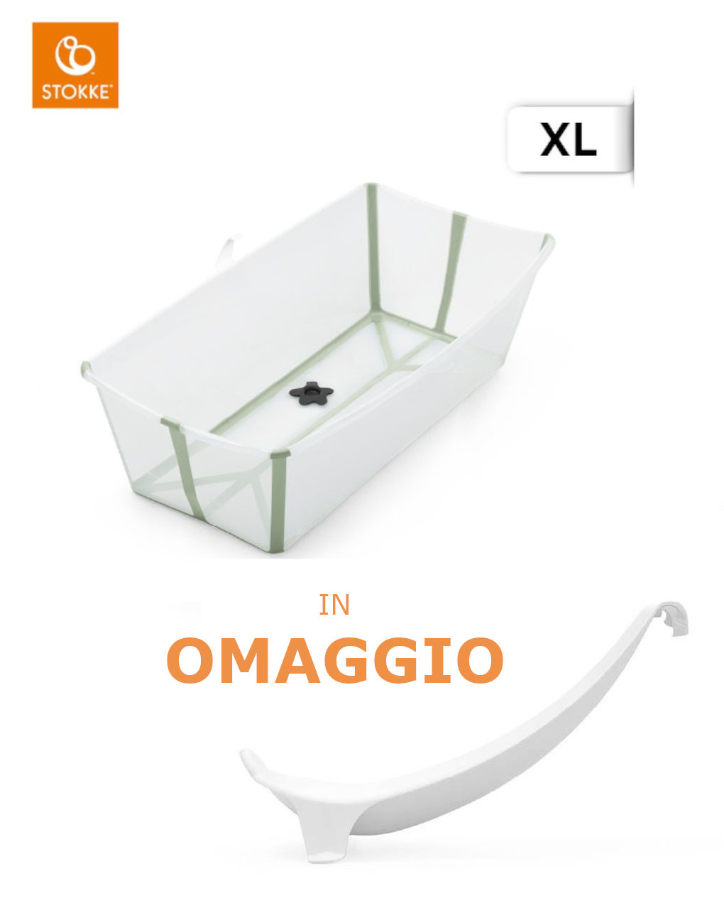 Flexi bath x-large trasparent green + supporto in omaggio  - stokke®