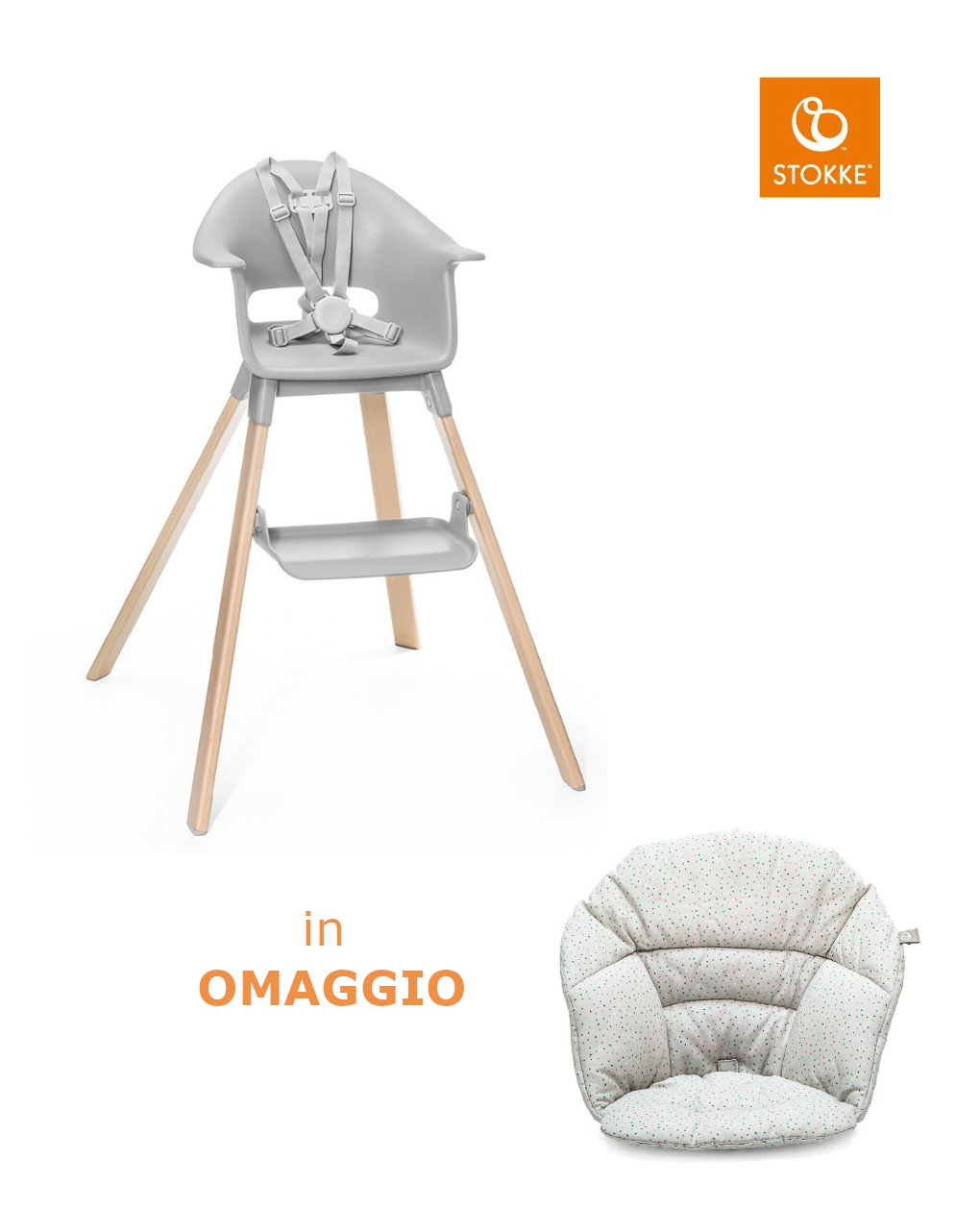 Clikk high chair cloud grey + clikk cushion grey sprinkles - stokke® - Stokke