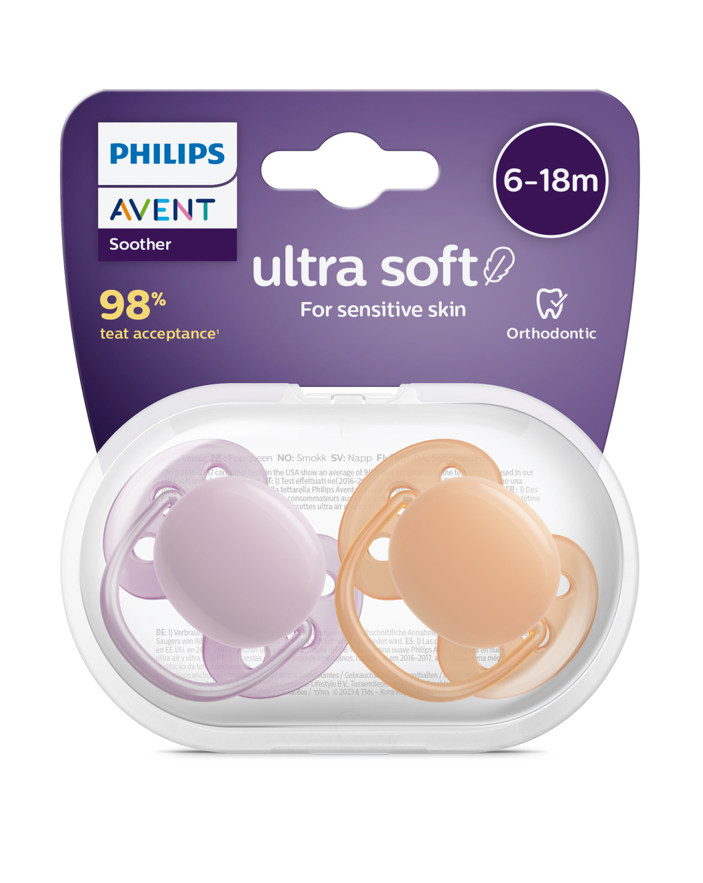2 ciucci ultra soft 6-18 mesi colore viola/arancione - philips avent - Philips Avent