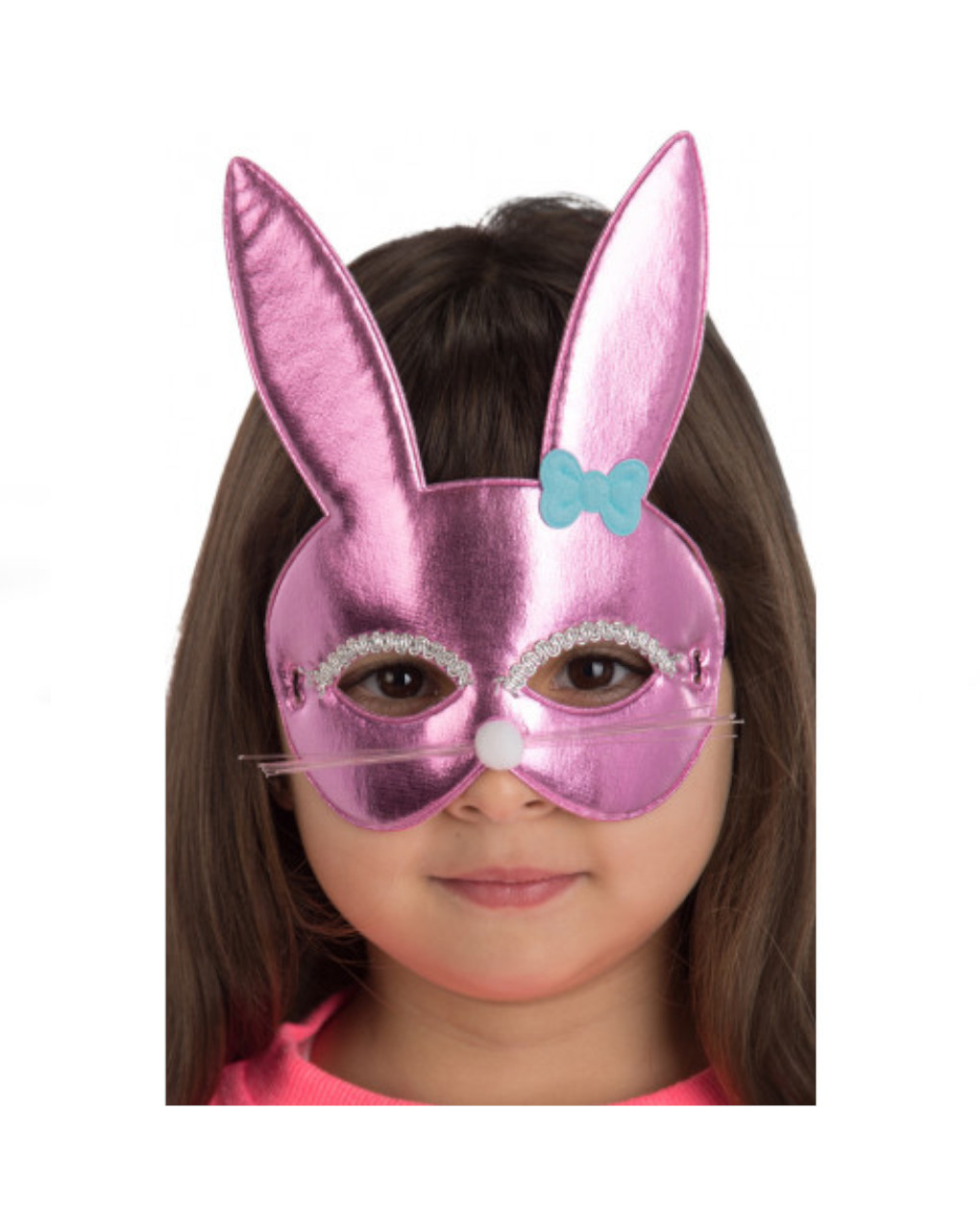 Maschera coniglietta rosa bimba in tessuto metallizzato - carnival toys
