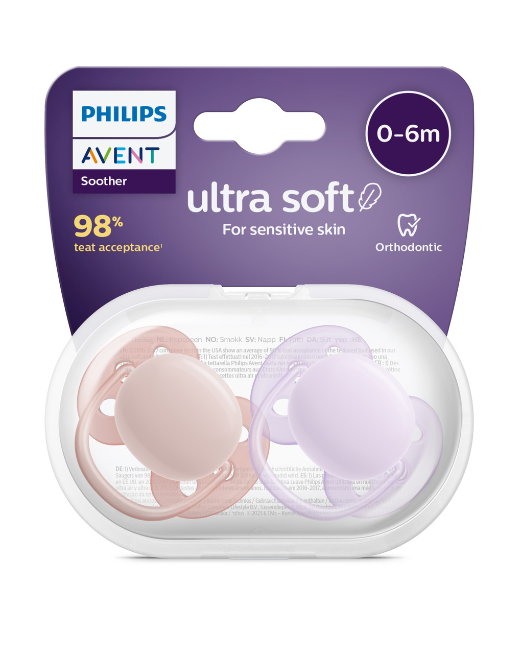 2 ciucci ultra soft 0-6 mesi colore viola/rosa - philips avent - Philips Avent