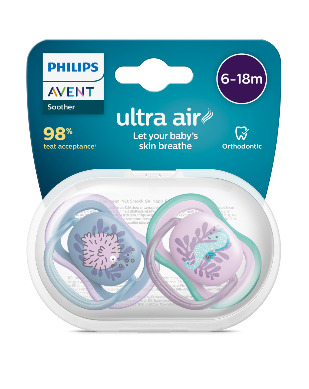 2 ciucci ultra air 6-18 mesi colore blu/rosa - philips avent - Philips Avent