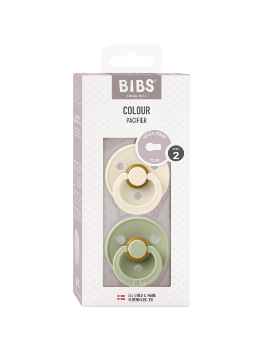 Set 2 ciucci colour tettarella tonda in gomma naturale 6/18 mesi - colore salvia/avorio - bibs - BIBS