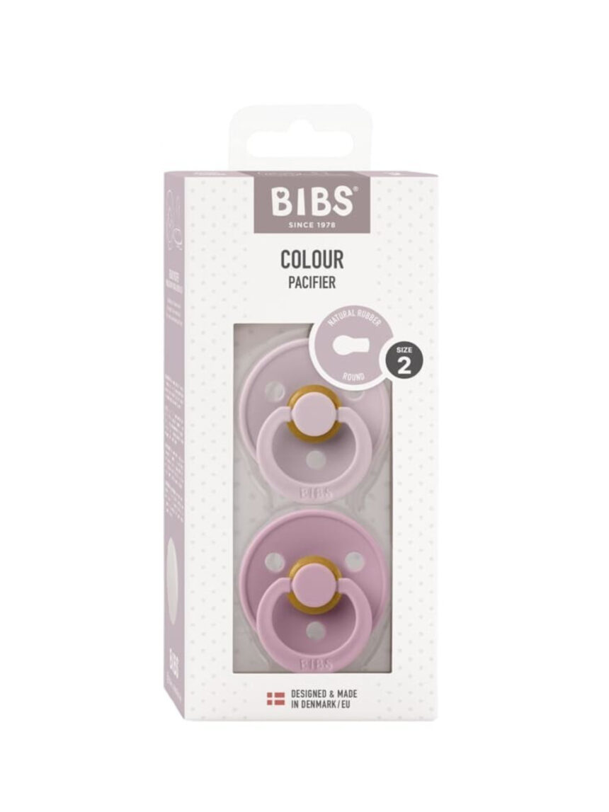 Set 2 ciucci colour tettarella tonda in gomma naturale 6/18 mesi - colore lilla/rosa - bibs - BIBS