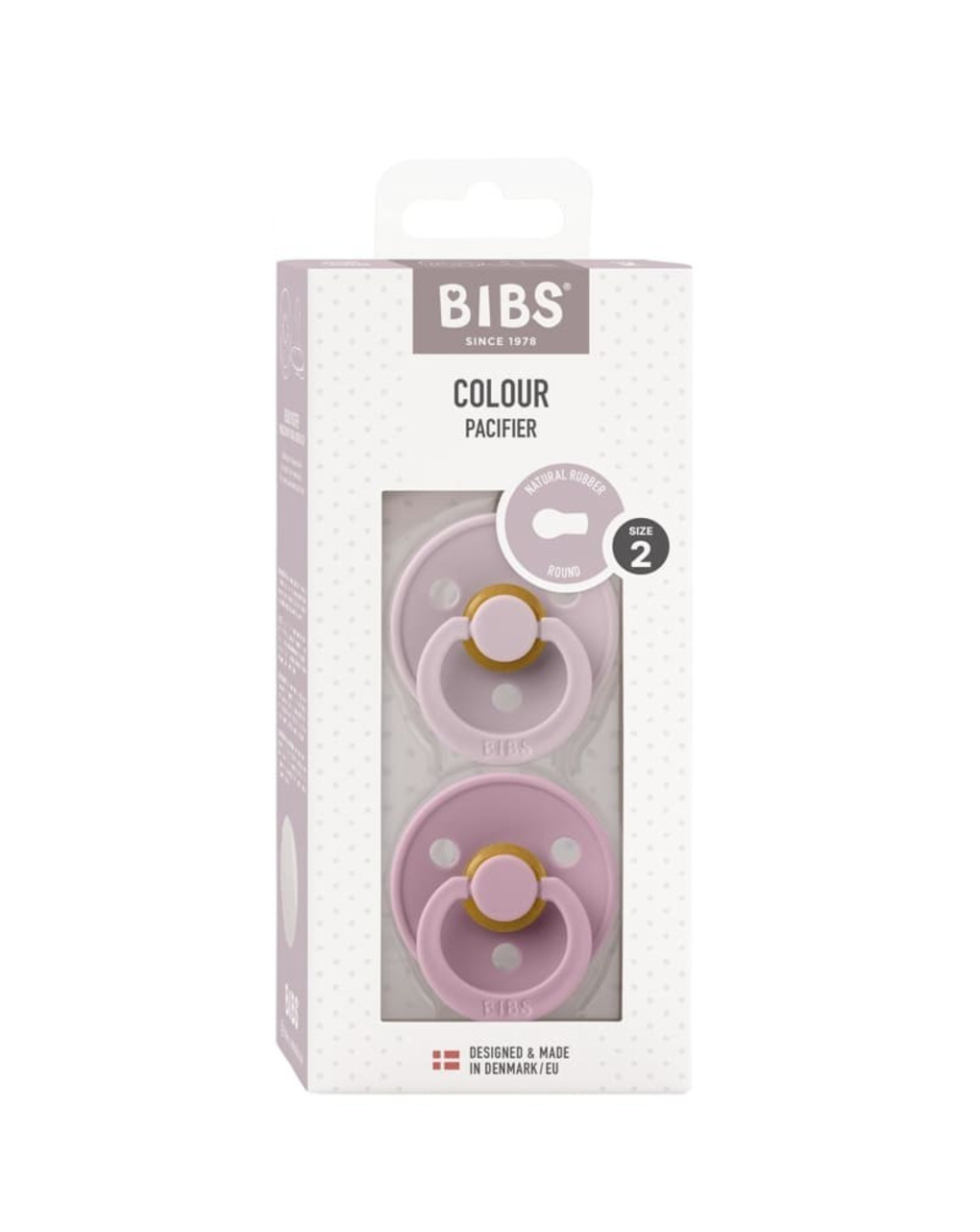 Set 2 ciucci colour tettarella tonda in gomma naturale 6/18 mesi - colore lilla/rosa - bibs - BIBS
