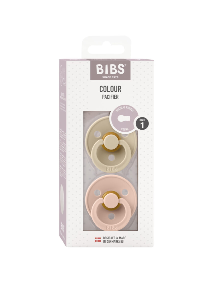 Set 2 ciucci colour tettarella tonda in gomma naturale 0/6 mesi - colore vaniglia/cipria - bibs - BIBS
