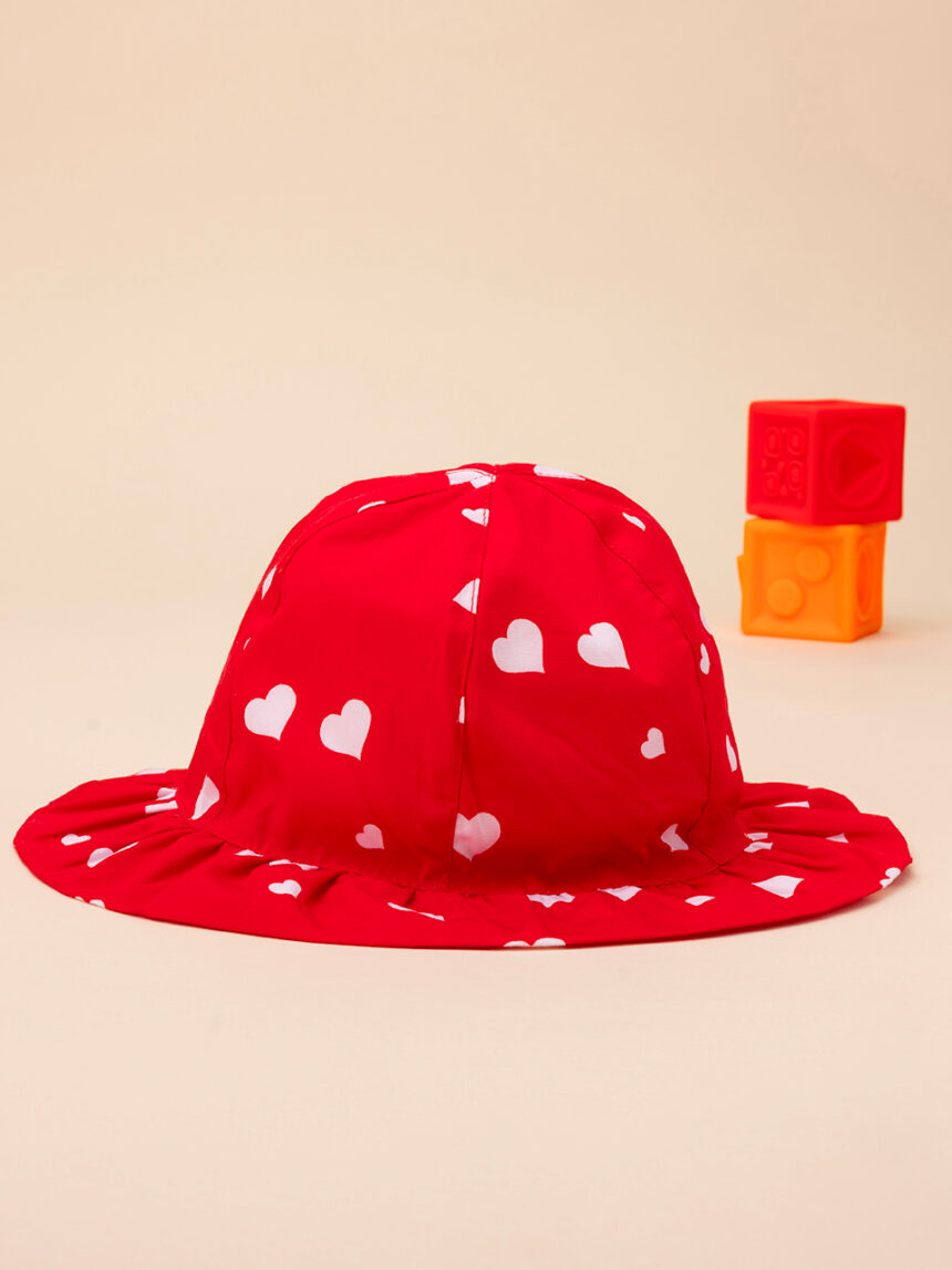 Cappello estivo bimba rosso con cuori allover - Prénatal