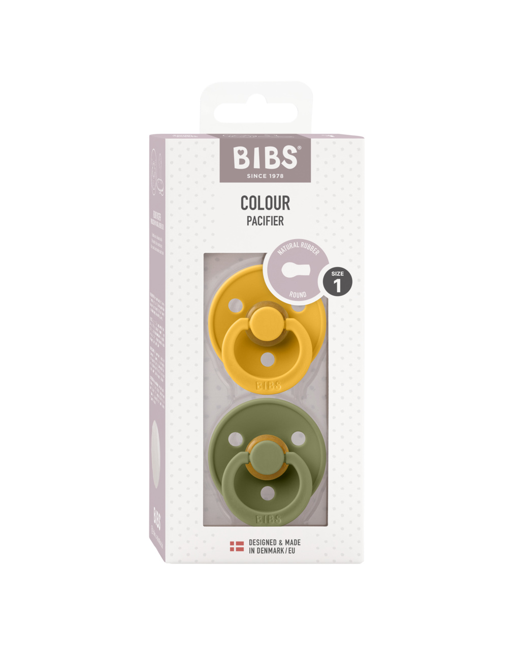 Set 2 ciucci colour tettarella tonda in gomma naturale 0/6 mesi - colore miele/olivia - bibs - BIBS