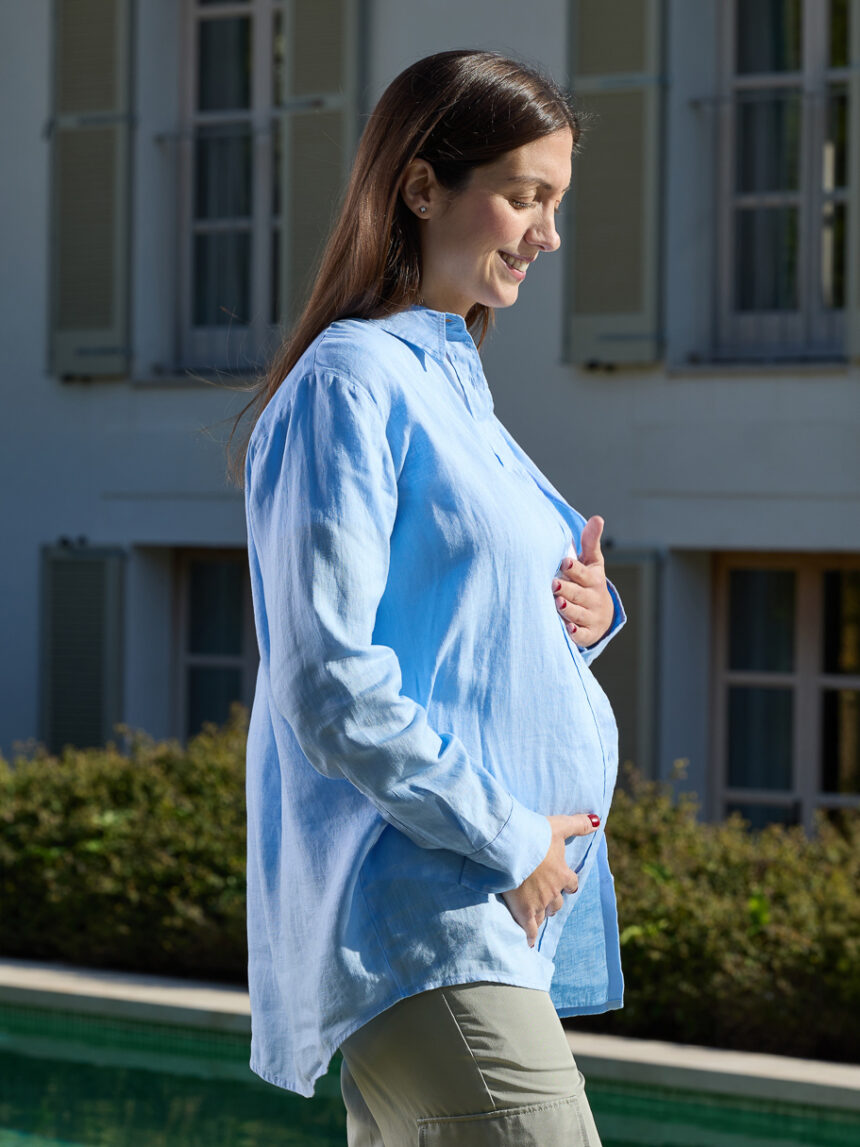 Camicia premaman allattamento azzurra - Prénatal