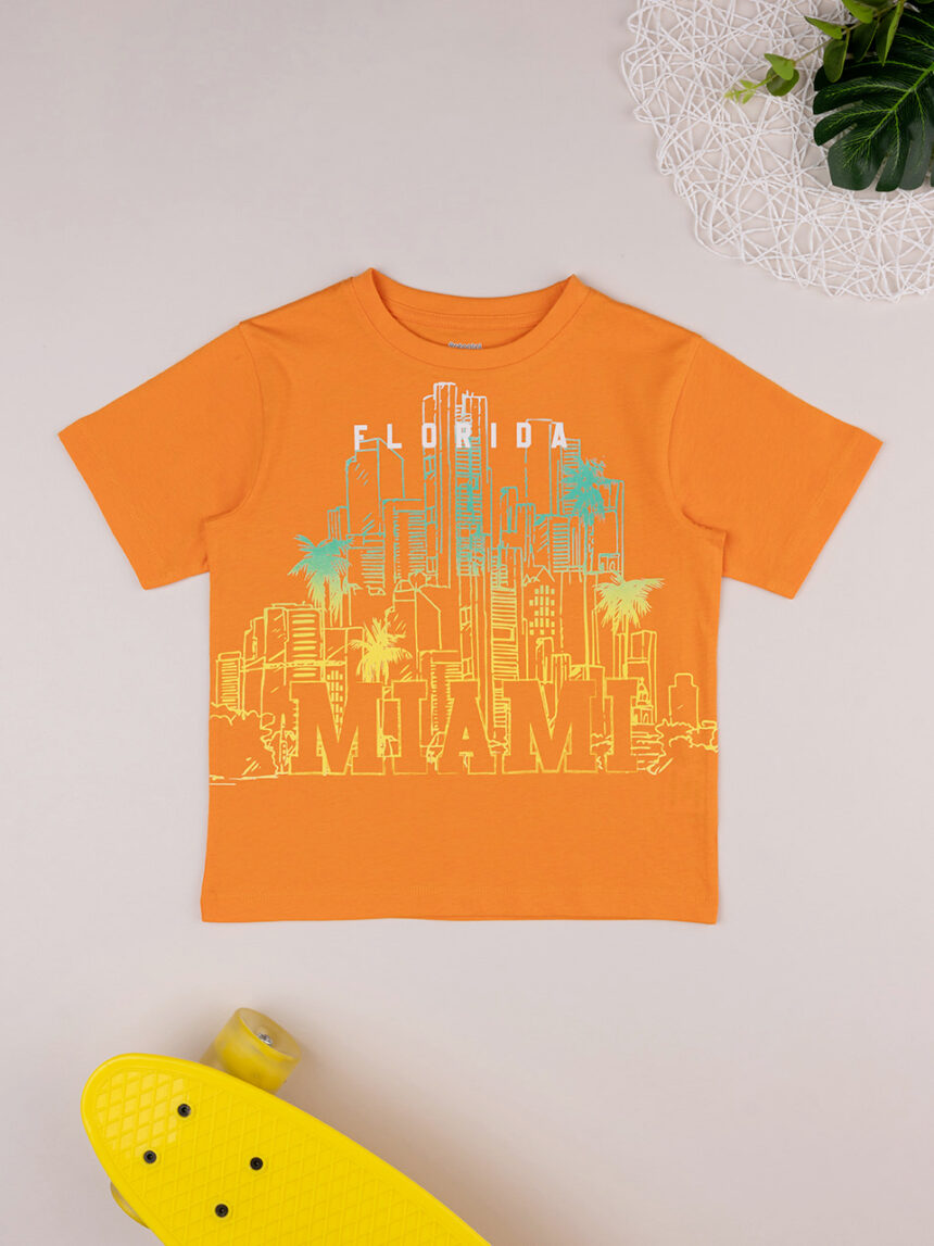 T-shirt arancione maniche corte bambino con stampa - Prénatal