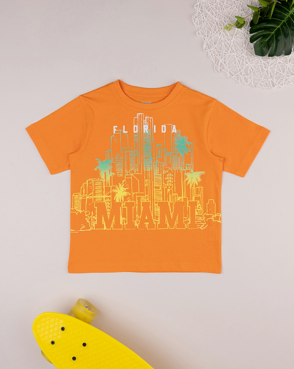 T-shirt arancione maniche corte bambino con stampa