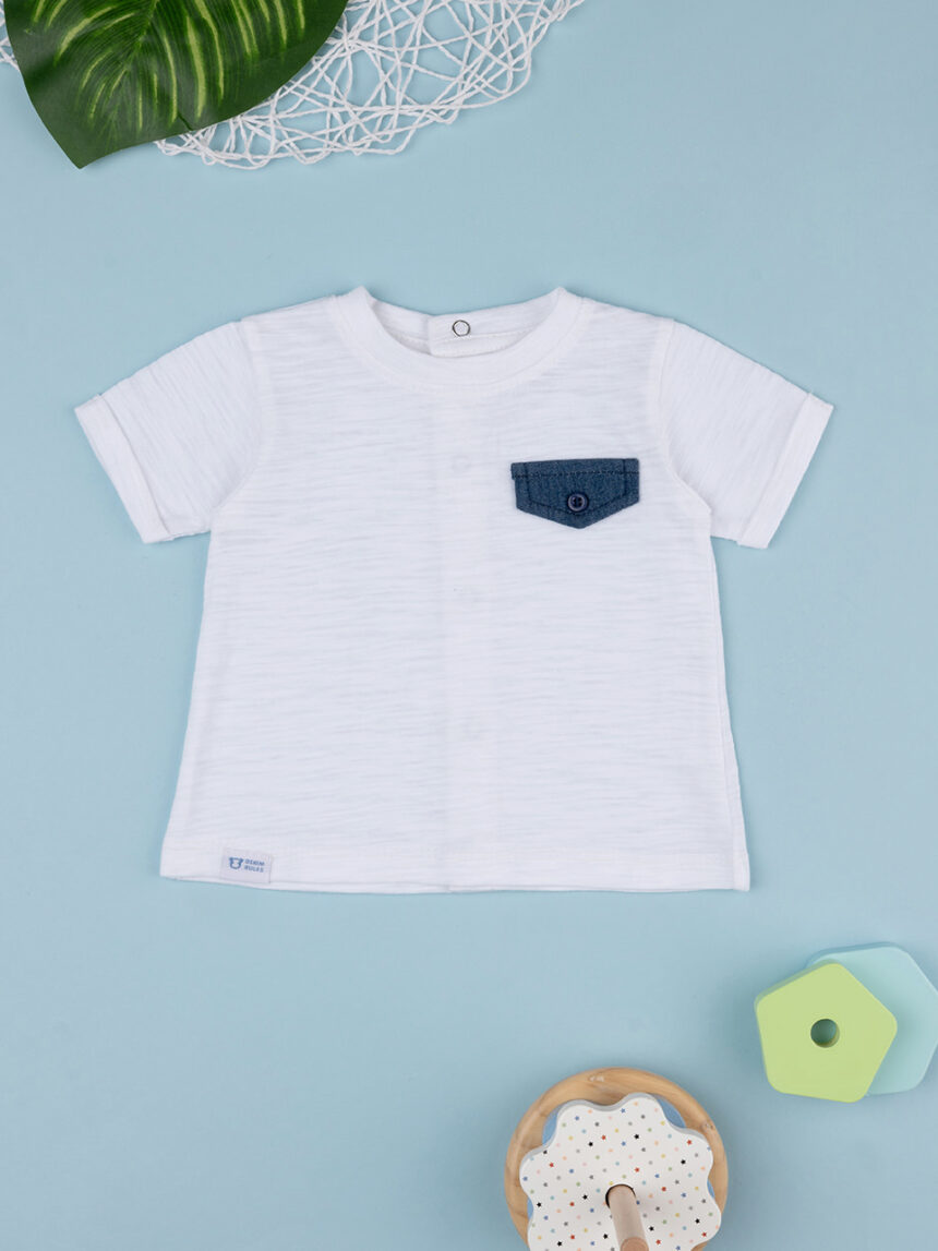 T-shirt bimbo bianca con taschino - Prénatal