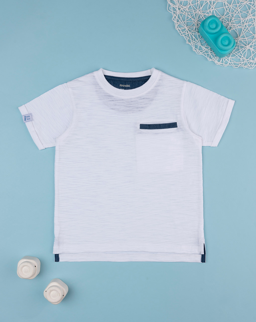 T-shirt bambino bianca con taschino
