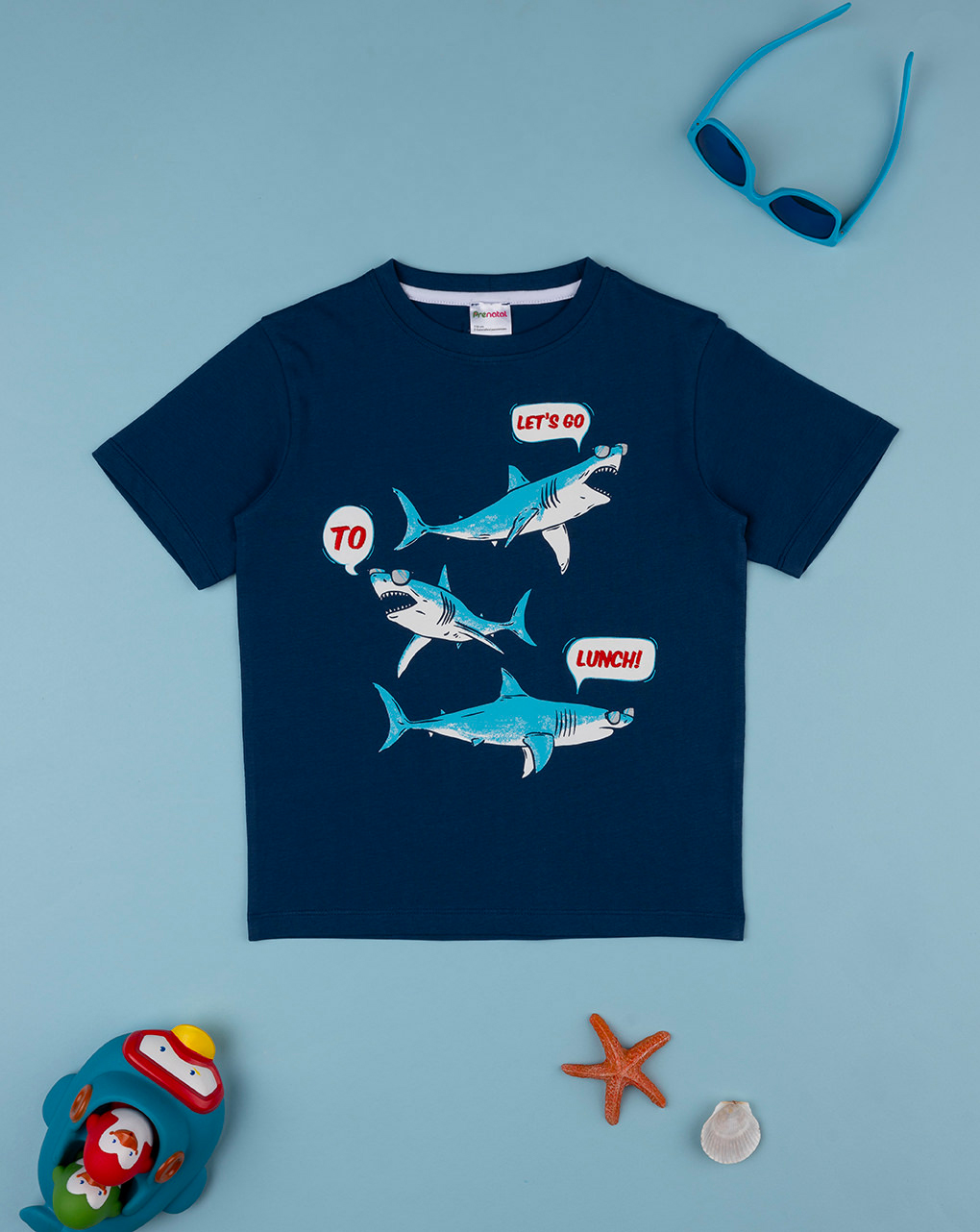T-shirt blu maniche corte "squali" - Prénatal