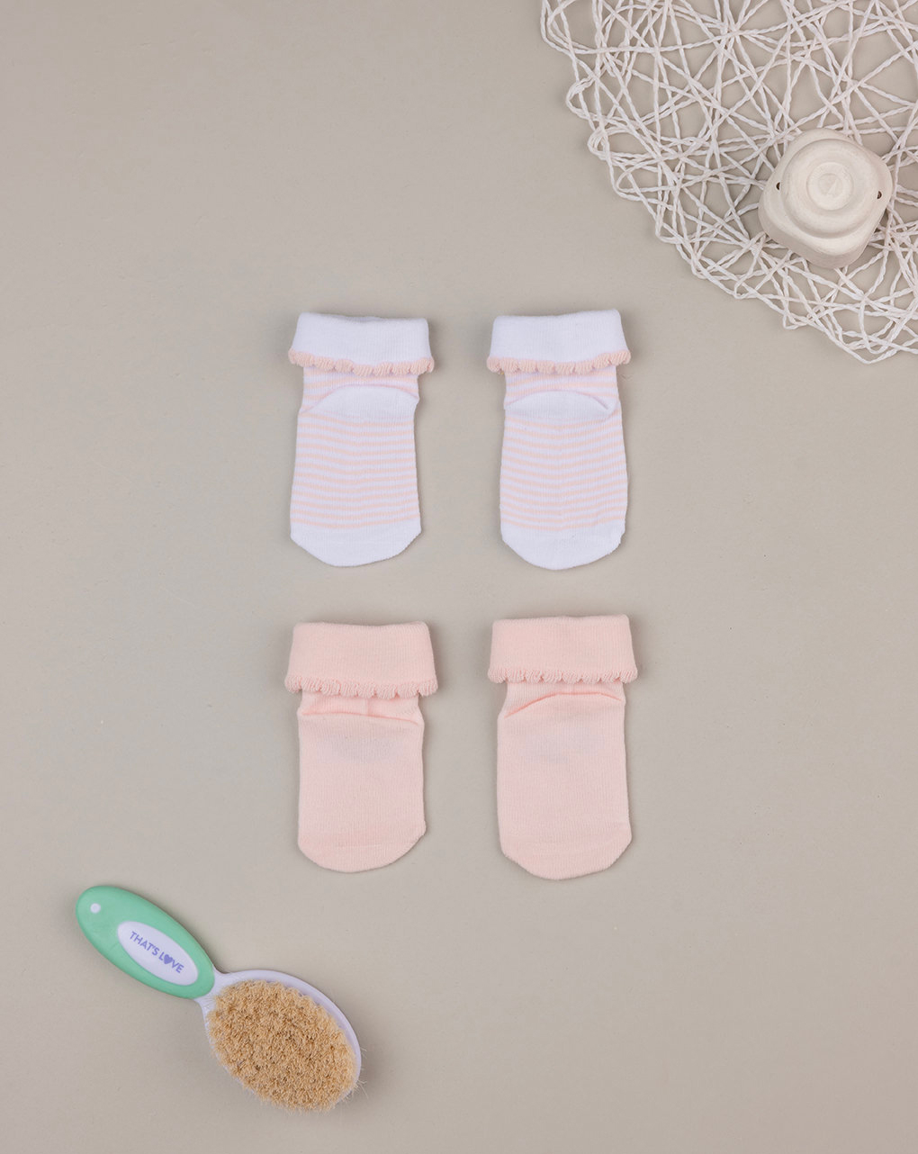 Pack 2 paia di calze in cotone rosa con orsetta e righe - Prénatal