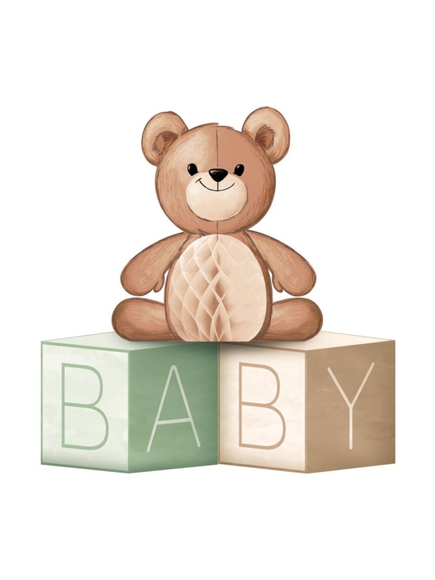 Centrotavola - baby blocks - 15 x 15 cm - teddy bear - Bigiemme