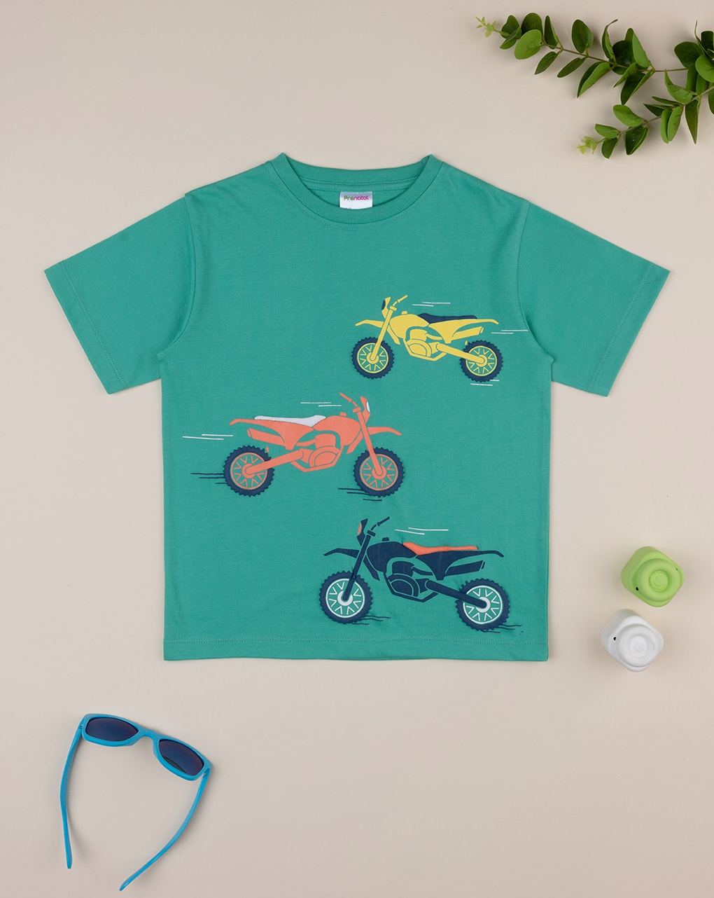 T-shirt verde maniche corte bambino "moto"